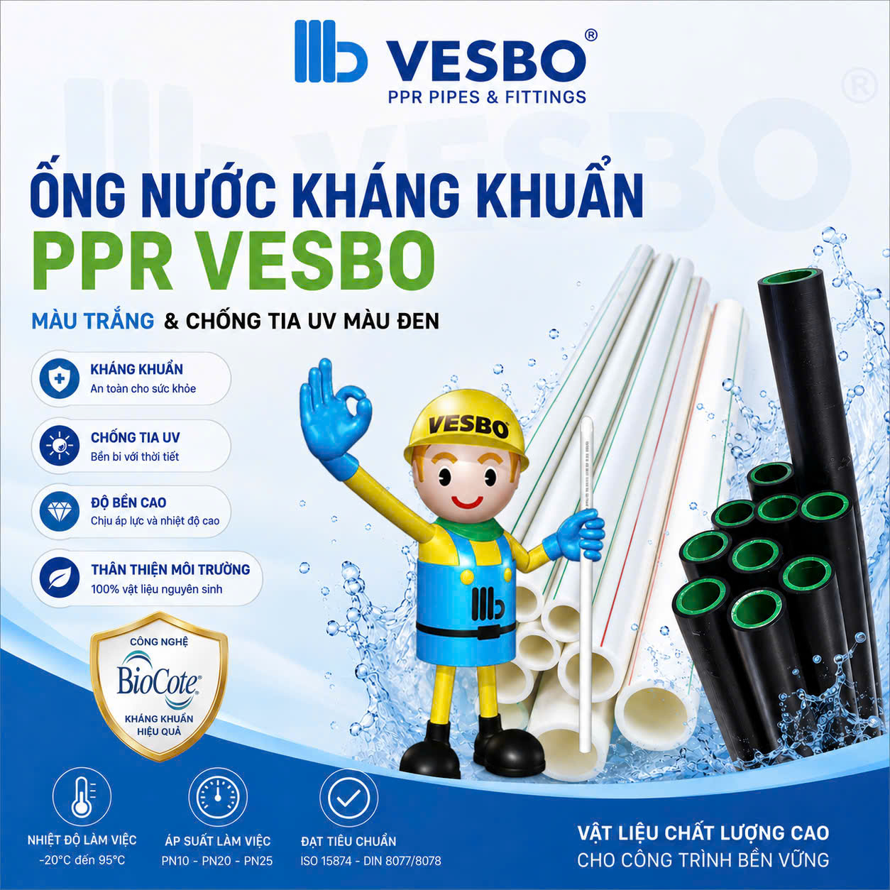 Ống kháng khuẩn ppr VESBO, ống chống tia UV màu đen